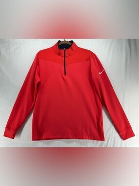 Nike Golf Pullover Mens Large Dri Fit 1/4 Zip Coral Black Blade Collar